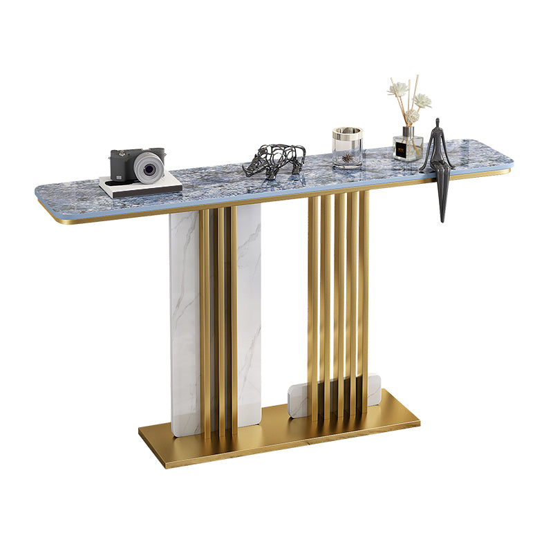 Glam Pedestal Console Table Slate Rectangle Scratch Resistant Stain Resistant Console