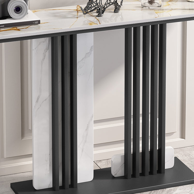 Glam Pedestal Console Table Slate Rectangle Scratch Resistant Stain Resistant Console