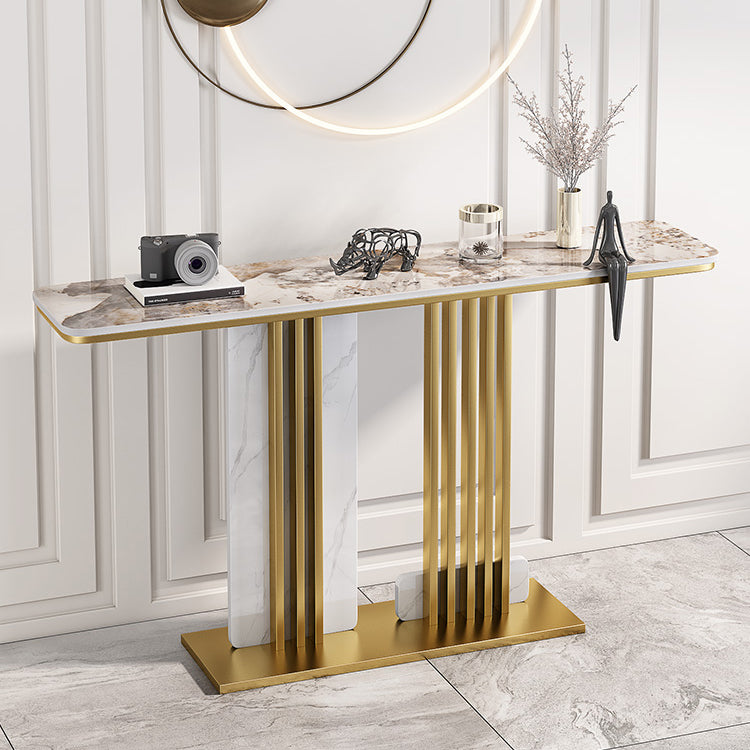 Glam Pedestal Console Table Slate Rectangle Scratch Resistant Stain Resistant Console