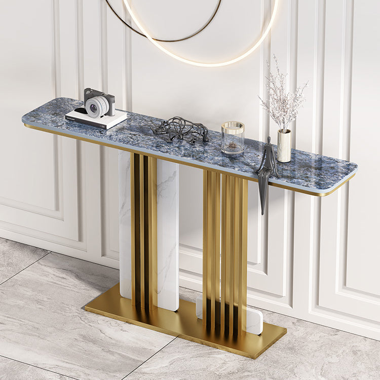 Glam Pedestal Console Table Slate Rectangle Scratch Resistant Stain Resistant Console