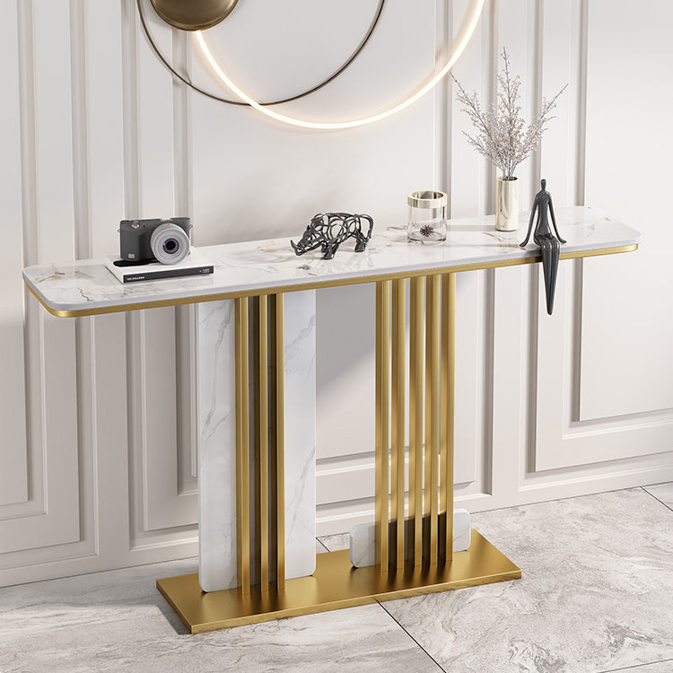 Glam Pedestal Console Table Slate Rectangle Scratch Resistant Stain Resistant Console