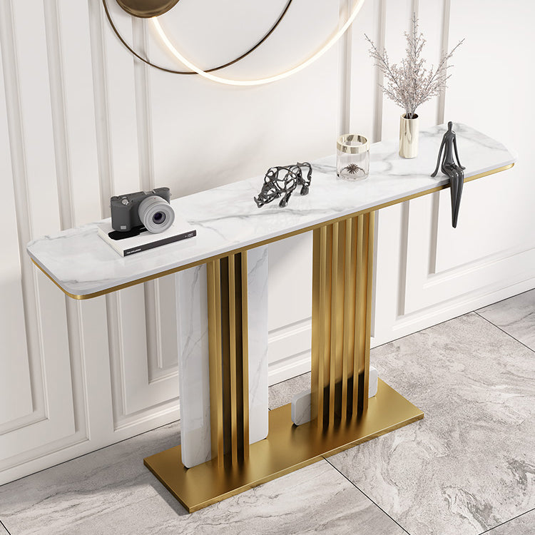 Glam Pedestal Console Table Slate Rectangle Scratch Resistant Stain Resistant Console