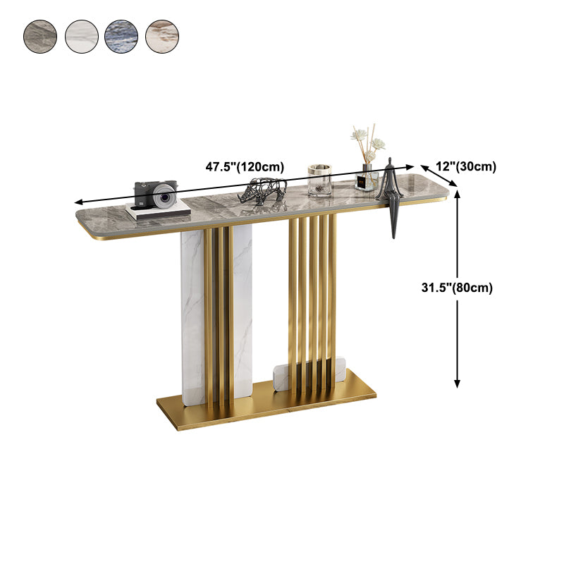 Glam Pedestal Console Table Slate Rectangle Scratch Resistant Stain Resistant Console