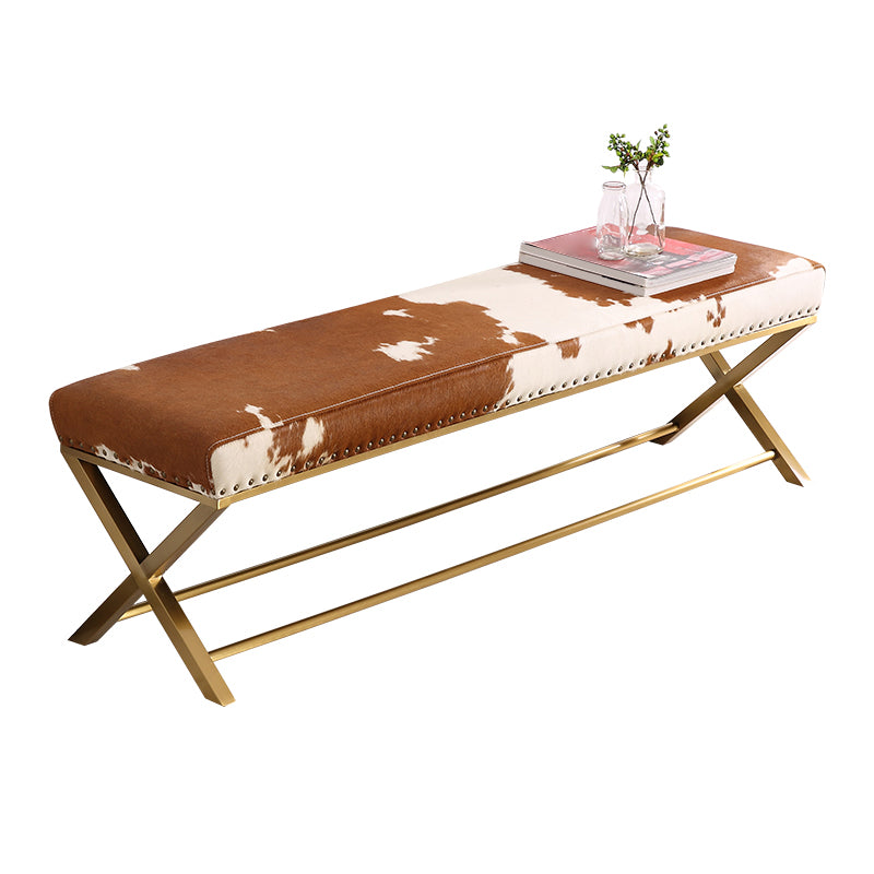 Glam Upholstered Bedroom Bench, Foam Filled Seating Bench with Metal Legs