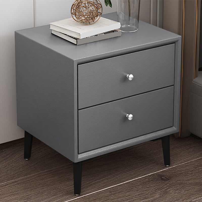 Modern Faux Leather Nightstand 2-Drawer Storage Solid Wood 19 Inch H Night Table