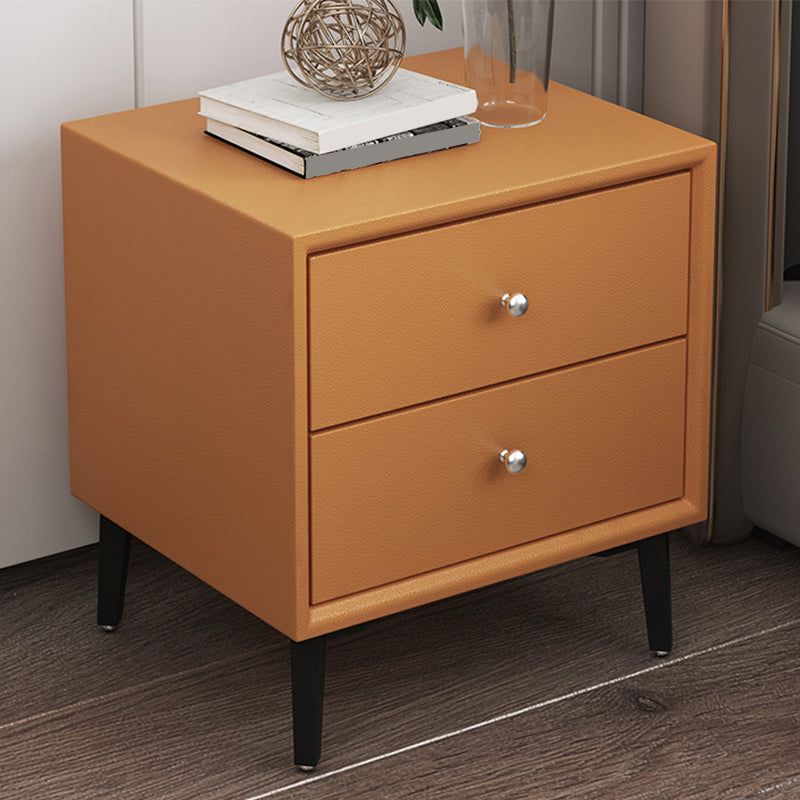 Modern Faux Leather Nightstand 2-Drawer Storage Solid Wood 19 Inch H Night Table