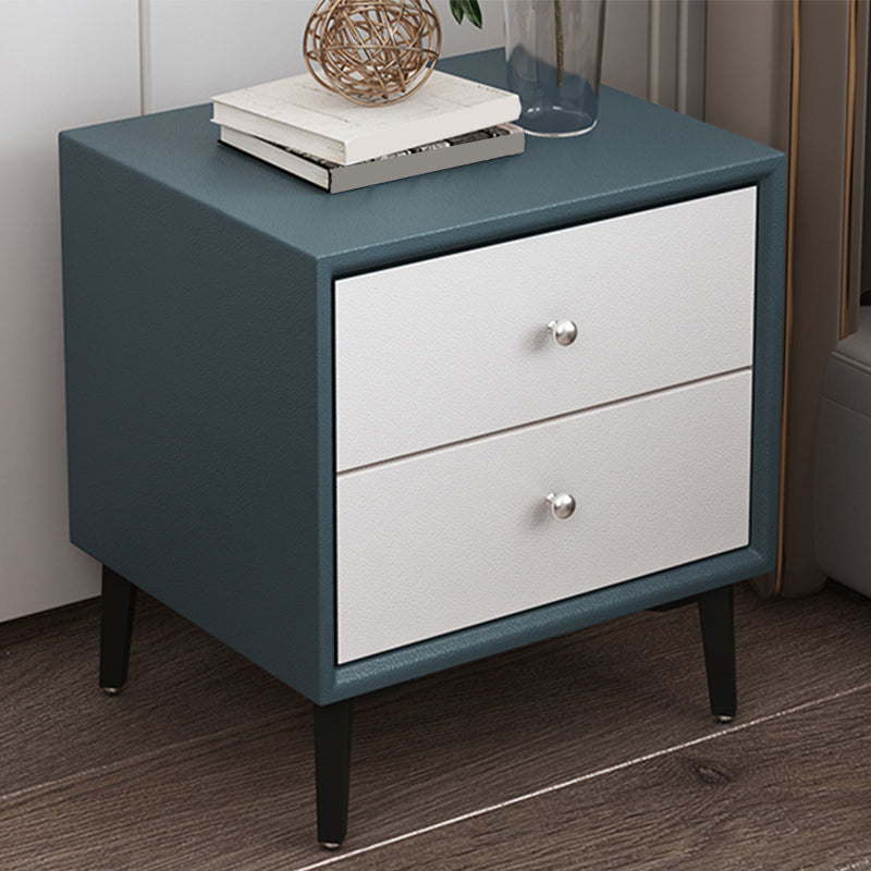 Modern Faux Leather Nightstand 2-Drawer Storage Solid Wood 19 Inch H Night Table