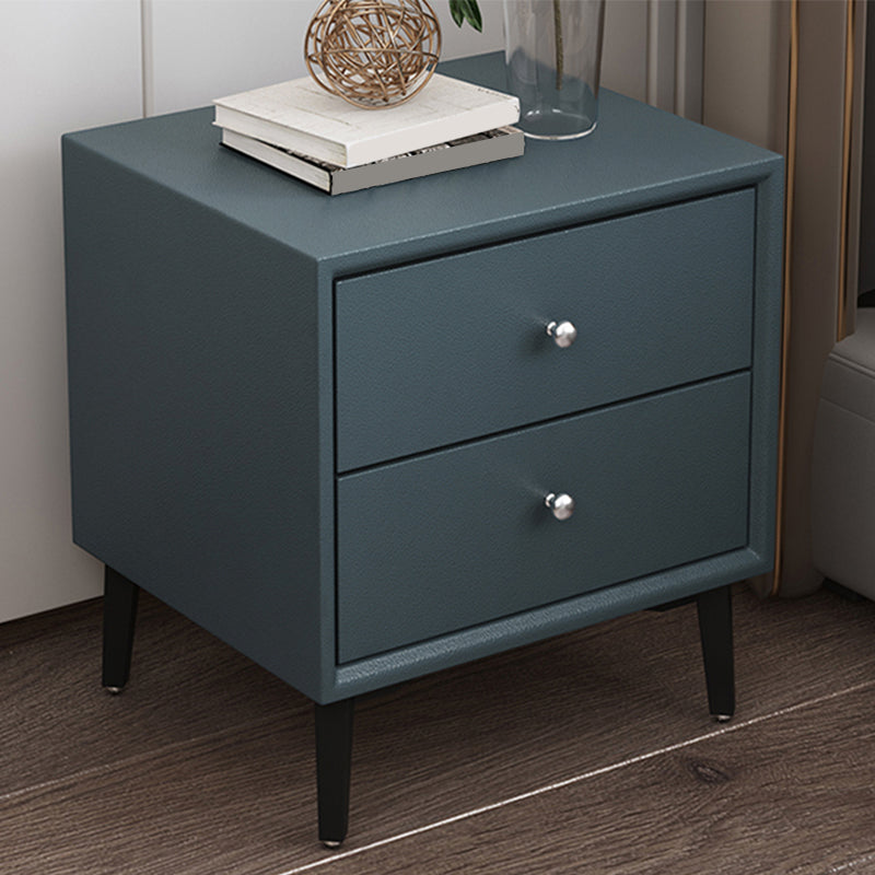 Modern Faux Leather Nightstand 2-Drawer Storage Solid Wood 19 Inch H Night Table