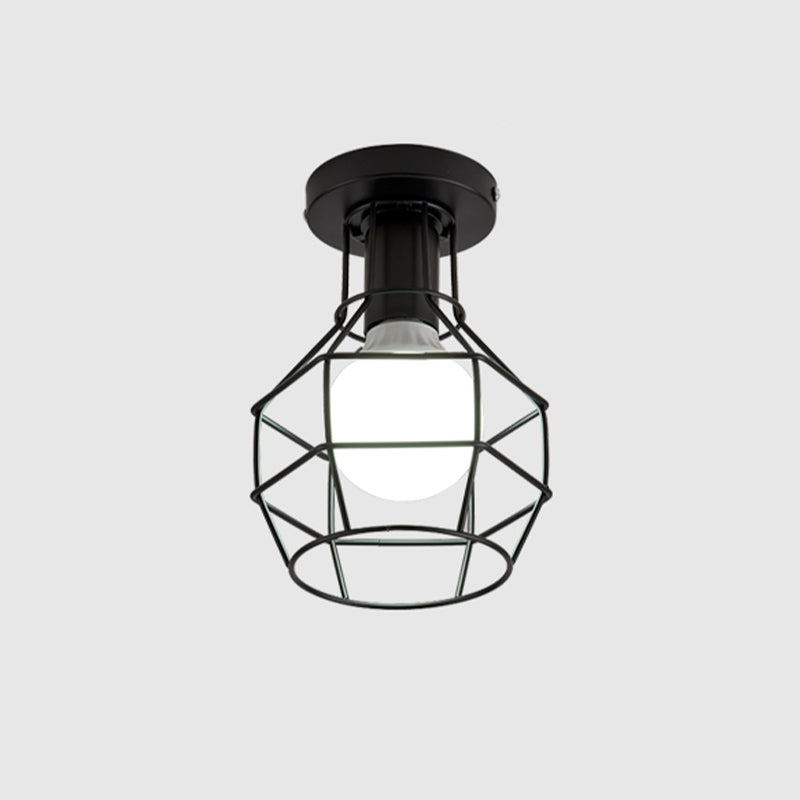 Industrial Flush Ceiling Lights Metal 1-Light Flush Mount in Black for Entryway