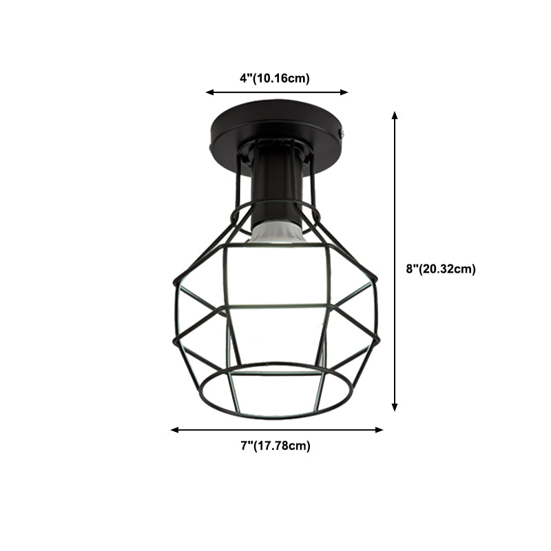 Industrial Flush Ceiling Lights Metal 1-Light Flush Mount in Black for Entryway