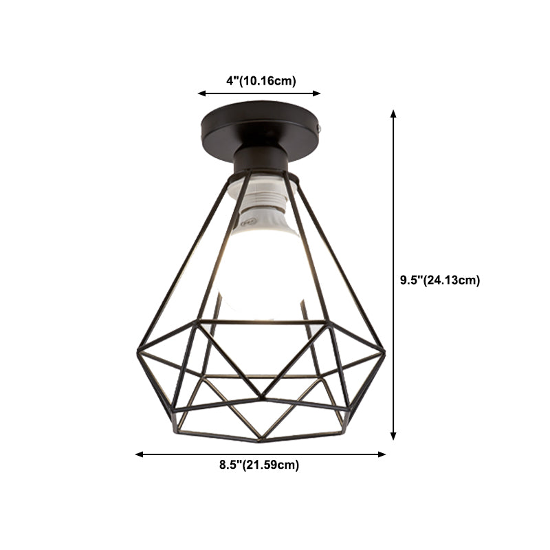 Industrial Flush Ceiling Lights Metal 1-Light Flush Mount in Black for Entryway