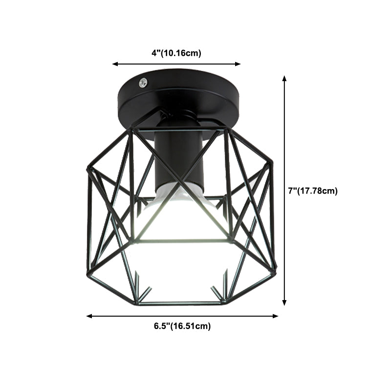 Industrial Flush Ceiling Lights Metal 1-Light Flush Mount in Black for Entryway