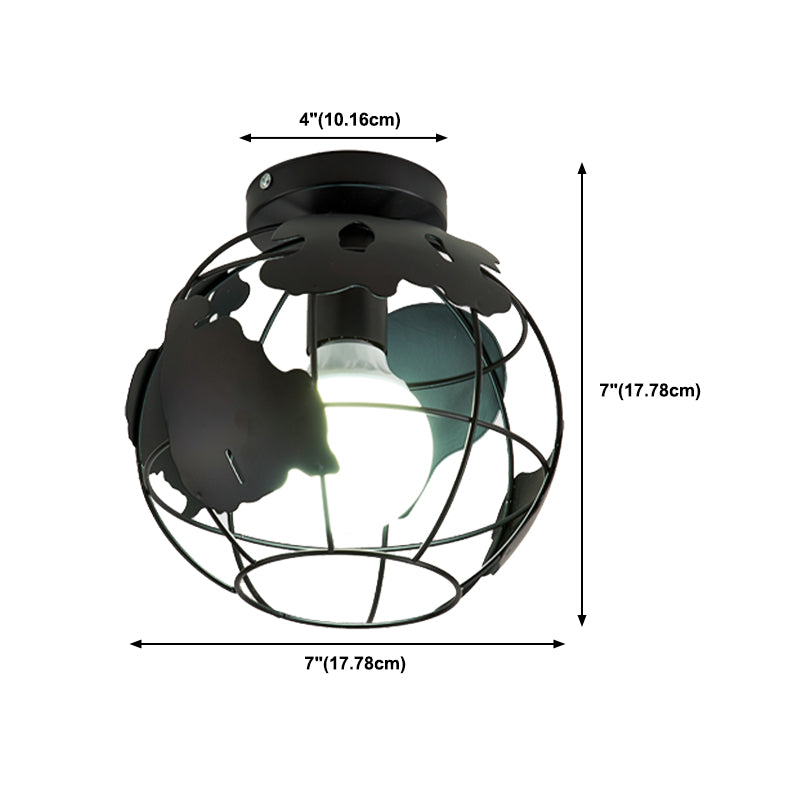 Industrial Flush Ceiling Lights Metal 1-Light Flush Mount in Black for Entryway