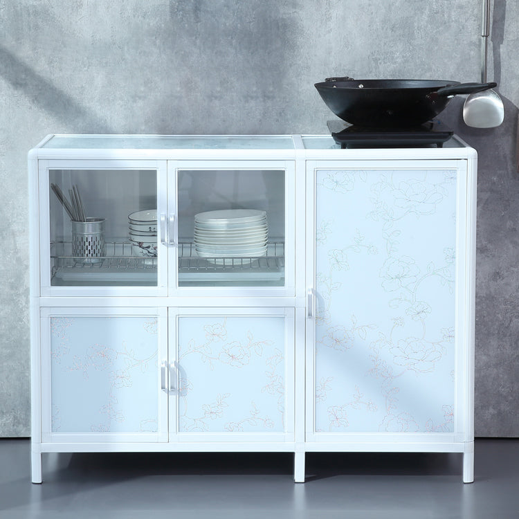 Modern Kitchen White Buffet Sideboard Cabinets Metal Glass Doors Buffet Stand