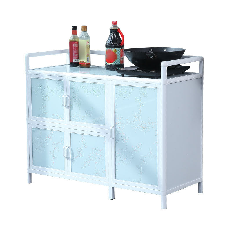 Modern Kitchen White Buffet Sideboard Cabinets Metal Glass Doors Buffet Stand