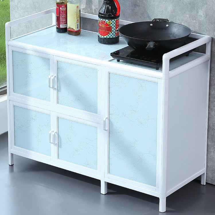 Modern Kitchen White Buffet Sideboard Cabinets Metal Glass Doors Buffet Stand