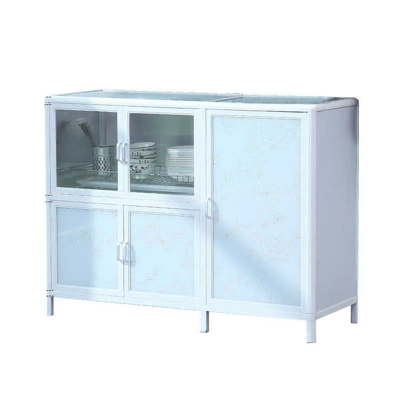 Modern Kitchen White Buffet Sideboard Cabinets Metal Glass Doors Buffet Stand