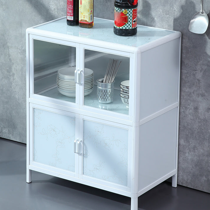 Modern Kitchen White Buffet Sideboard Cabinets Metal Glass Doors Buffet Stand