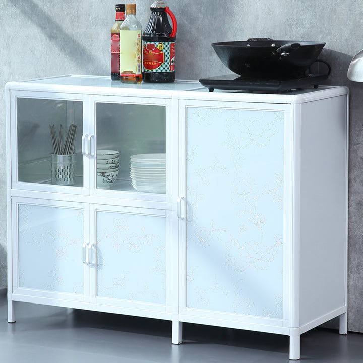 Modern Kitchen White Buffet Sideboard Cabinets Metal Glass Doors Buffet Stand