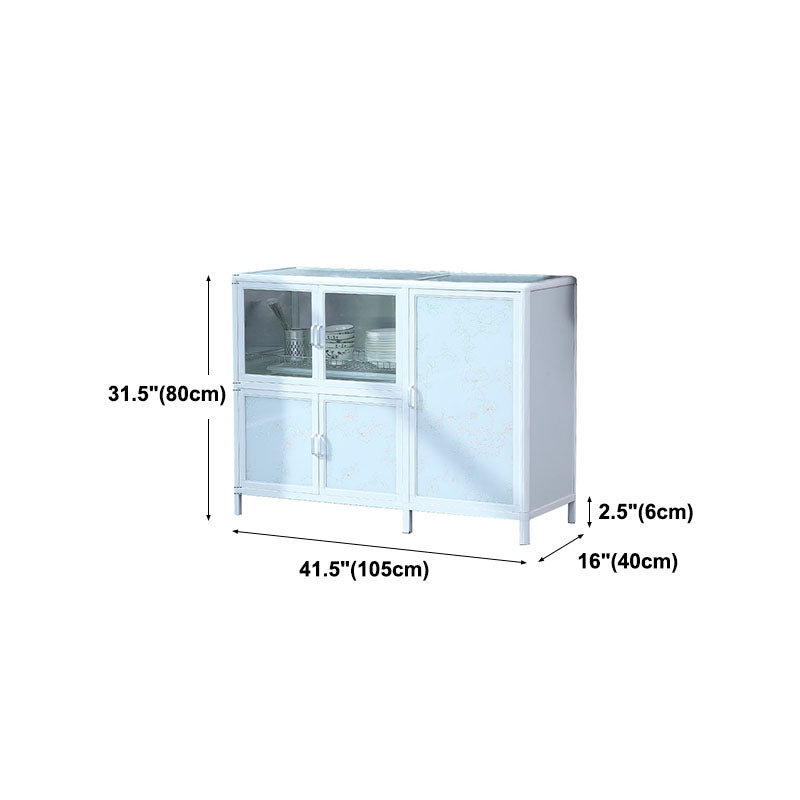 Modern Kitchen White Buffet Sideboard Cabinets Metal Glass Doors Buffet Stand