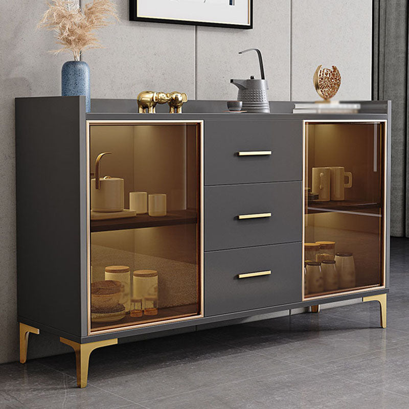 Modern Engineered Wood Sideboard 35.4"H Buffet Server with Glass Doors