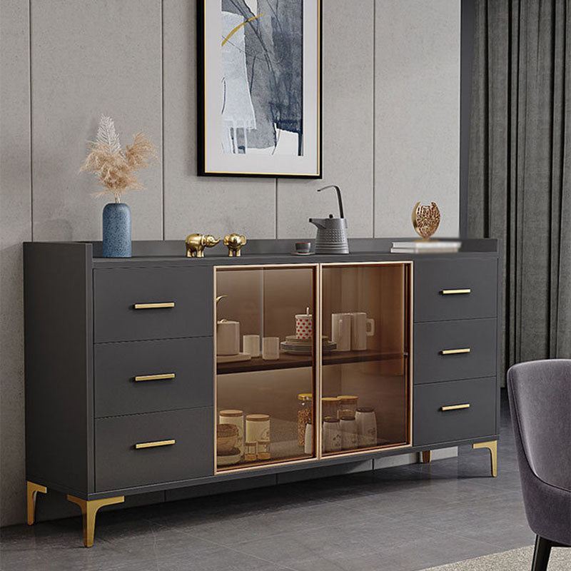 Modern Engineered Wood Sideboard 35.4"H Buffet Server with Glass Doors