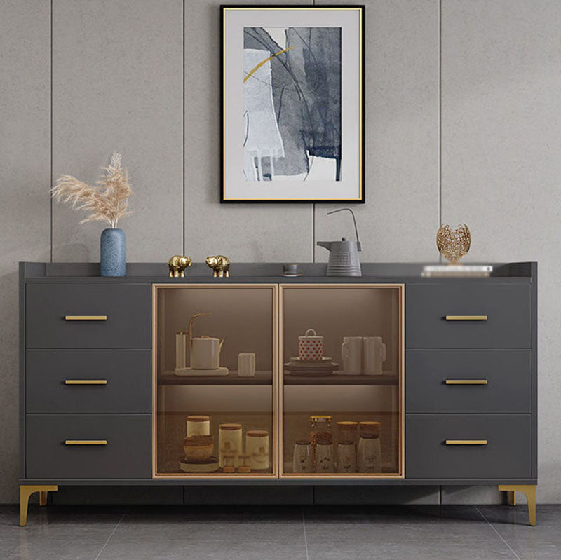 Modern Engineered Wood Sideboard 35.4"H Buffet Server with Glass Doors