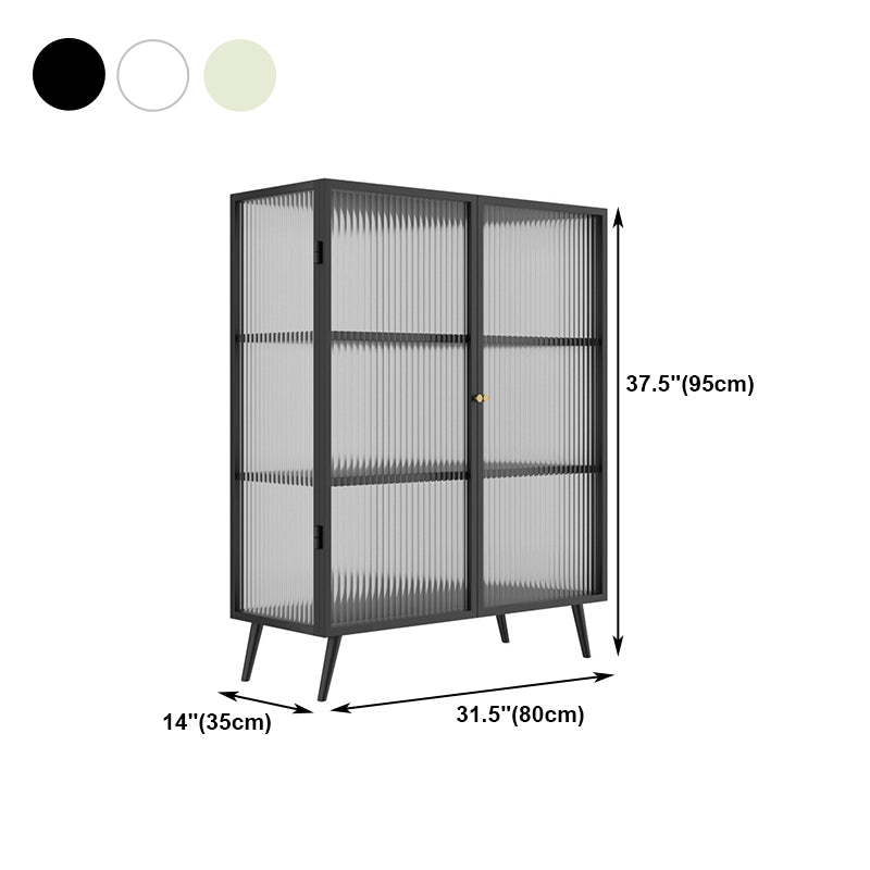 Modern Metal Frame Kitchen Server Glass Two Doors Dining Server for Living Room