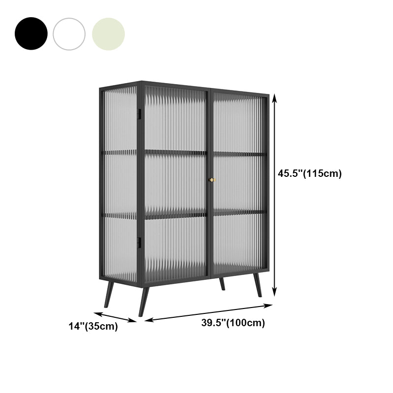 Modern Metal Frame Kitchen Server Glass Two Doors Dining Server for Living Room