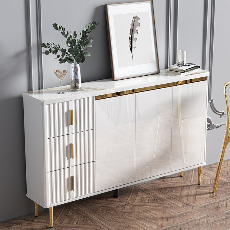 Glam Style Stone Sideboard Buffet Dining Room 34"H 3-Drawers Buffet Server in White