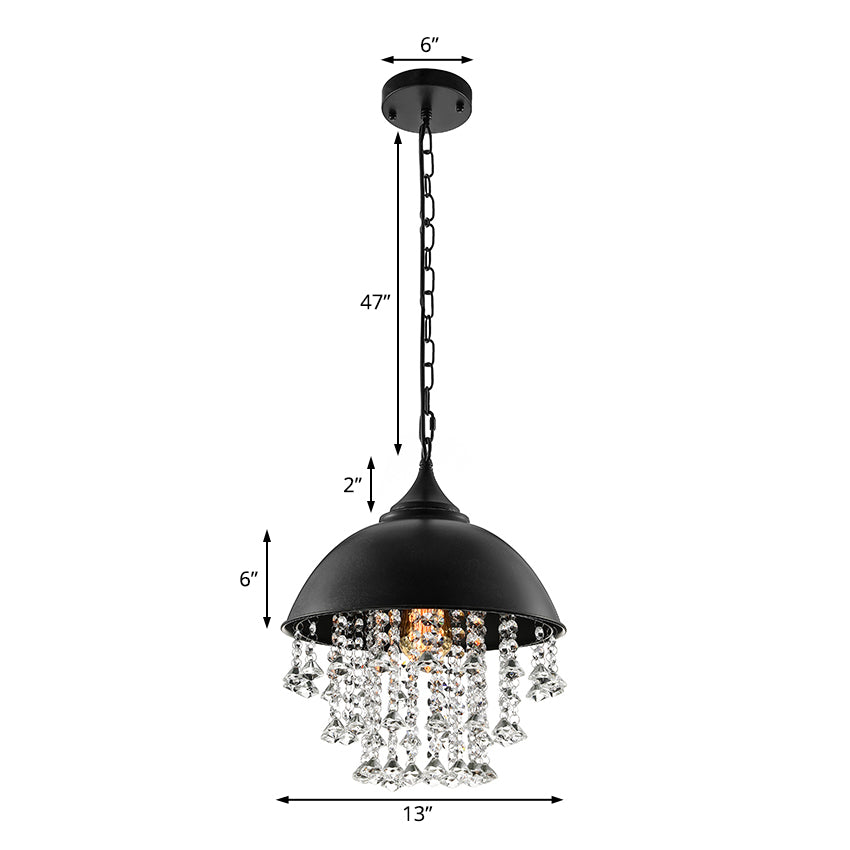 1 lampadario a pendente cupola lampada industriale in metallo nero/cromio lampada appesa con tallone di cristallo