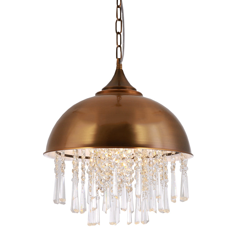 1 Bulb Dome Pendant Light Fixture Industrial Black/Chrome Metal Hanging Light with Crystal Bead