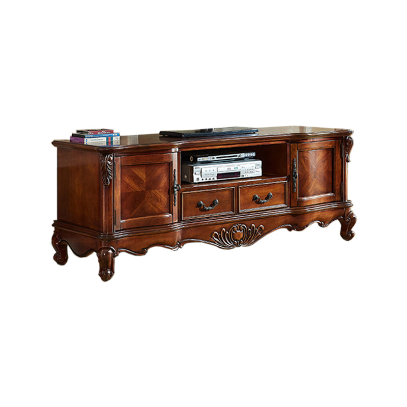 Traditional Style TV Stand Brown Birch Wood TV Cabinet with Shelves