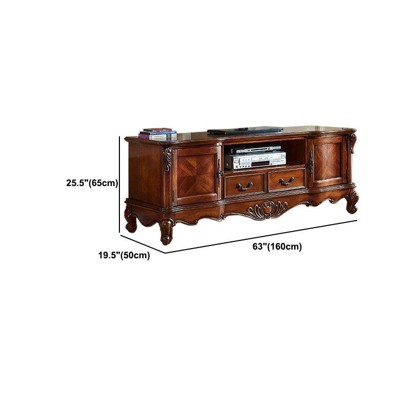 Traditional Style TV Stand Brown Birch Wood TV Cabinet with Shelves