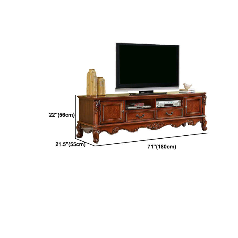 Traditional Style TV Stand Brown Birch Wood TV Cabinet with Shelves