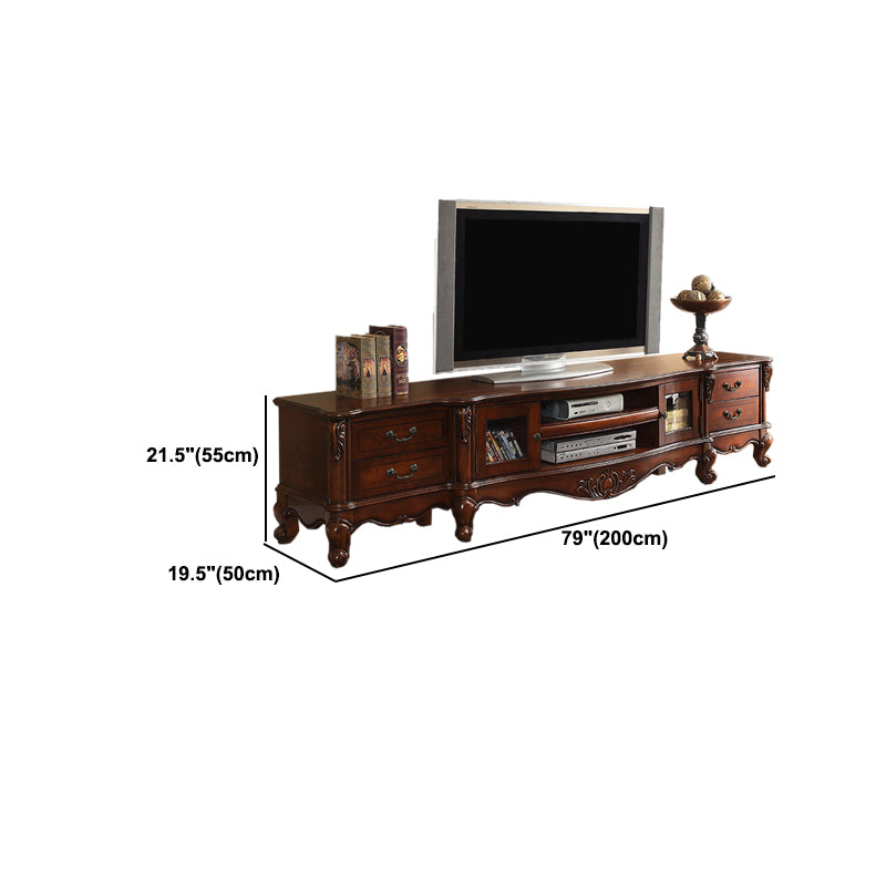 Traditional Style TV Stand Brown Birch Wood TV Cabinet with Shelves