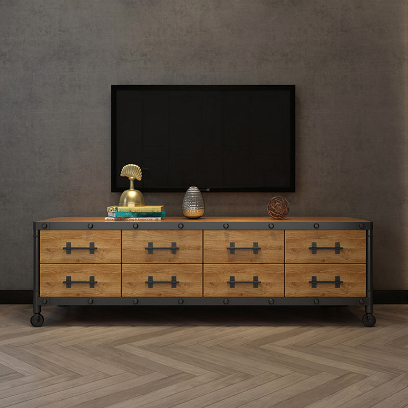 Industrial TV Media Stand with Drawers Brown and Black TV Stand Console