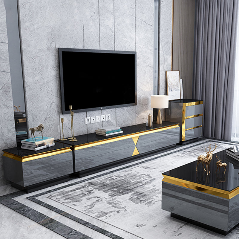 Glass Enclosed Storage TV Console Luxury TV Cabinet with Glide Drawers