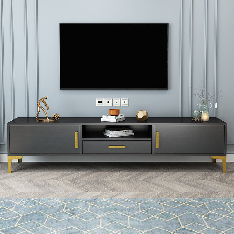 Black Glam TV Stand Engineered Wood TV Cabinet with Stainless Steel Legs