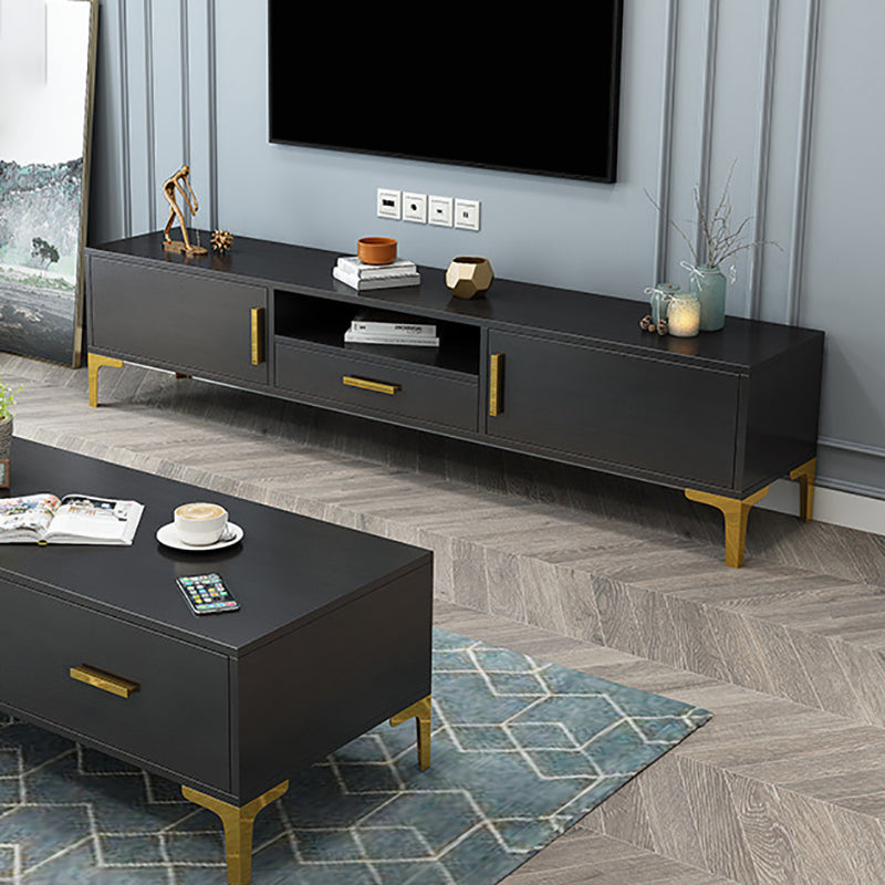 Black Glam TV Stand Engineered Wood TV Cabinet with Stainless Steel Legs