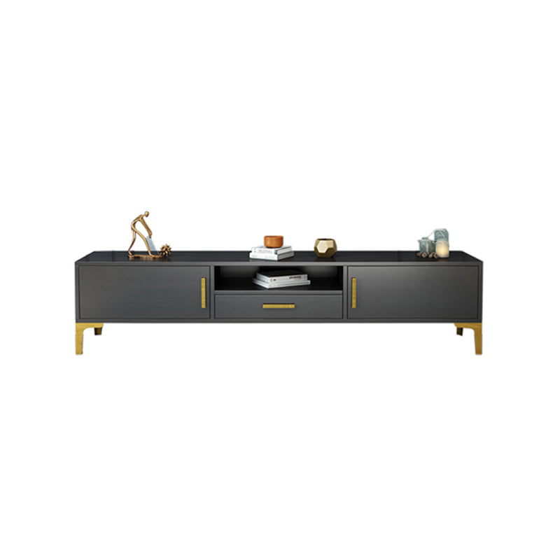 Black Glam TV Stand Engineered Wood TV Cabinet with Stainless Steel Legs