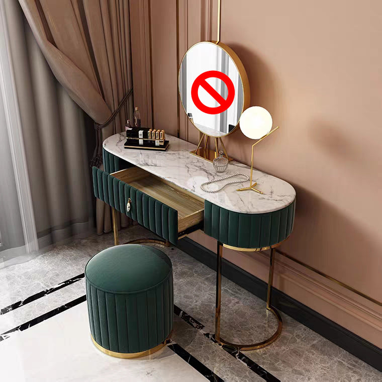 Metal Mirrored Vanity Desk with 1 Drawer Marble Top Dressing Table