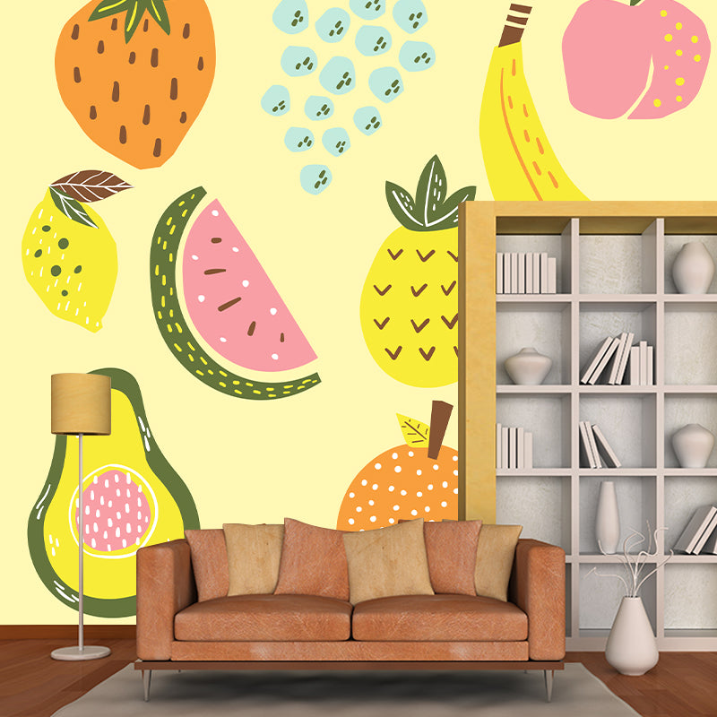 Illustration Stain Resistant Wallpaper Fruits Painting Living Room Wall Mural