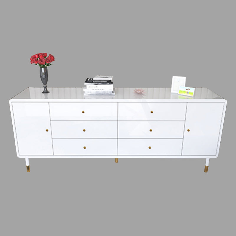 Living Room White 32"L Buffet Table Multi Drawer Simple Style Dining Table