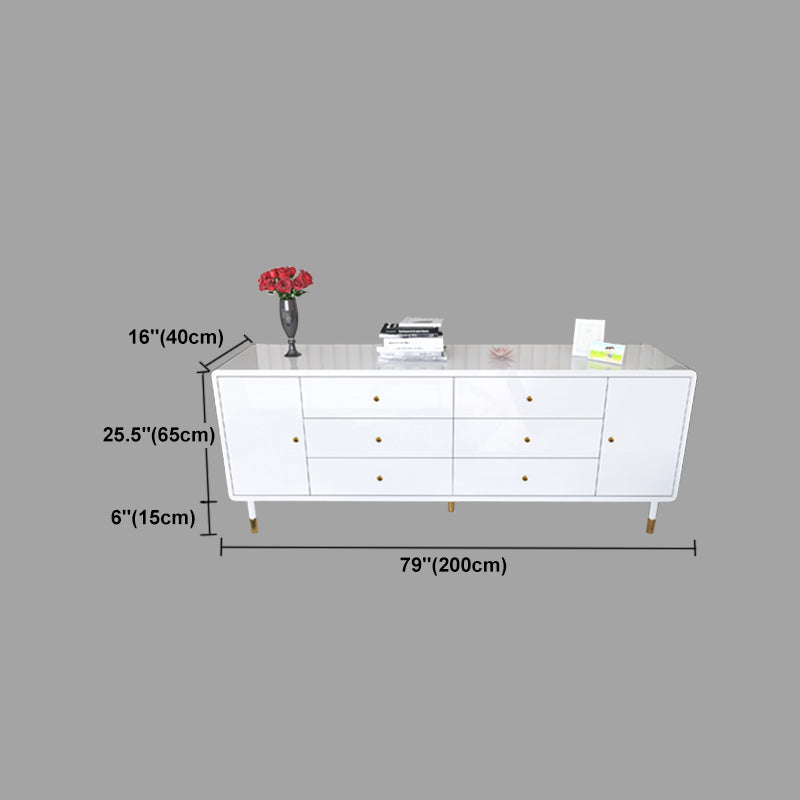 Living Room White 32"L Buffet Table Multi Drawer Simple Style Dining Table