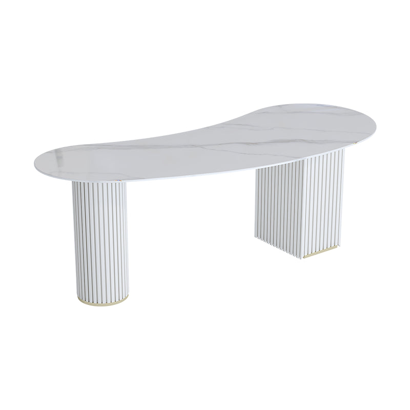 Unconventional Shape Office Desk Pedestal Glam Writing Desk in White