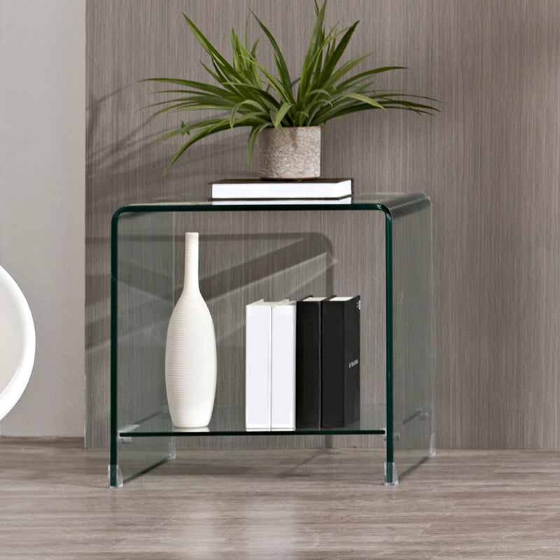 Glass Night Table, Contemporary Black/Clear Nightstand Or End Table