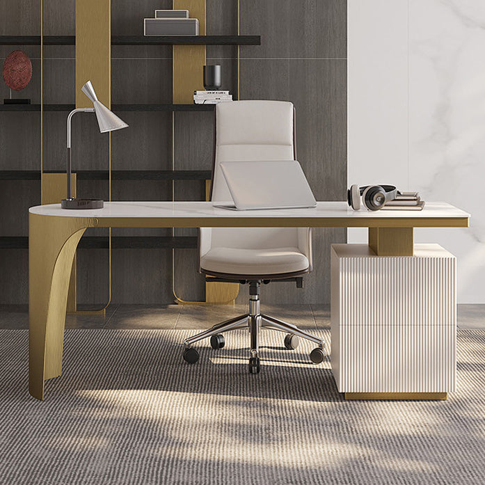 Glam Office Desk Peninsula Writing Desk with Chrome Metal Base