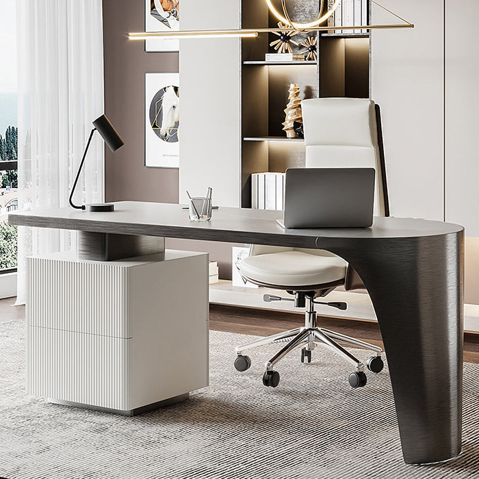 Glam Office Desk Peninsula Writing Desk with Chrome Metal Base