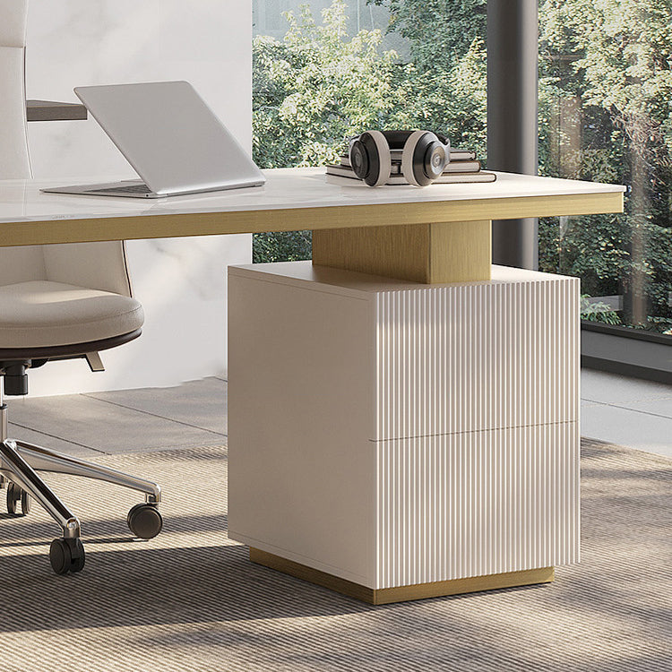 Glam Office Desk Peninsula Writing Desk with Chrome Metal Base